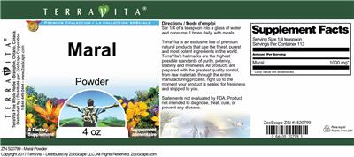 Photo of the TerraVita Premium Collection Maral Powder label