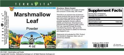 Photo of the TerraVita Premium Collection Marshmallow Leaf Powder label