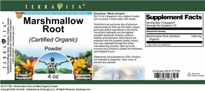 Photo of the TerraVita Premium Collection Marshmallow Root (Certified Organic) Powder label