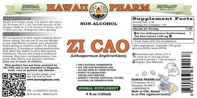 Photo of the Hawaii Pharm Zi Cao Non-Alcohol label