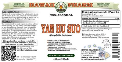 Photo of the Hawaii Pharm Yan Hu Suo Non-Alcohol label