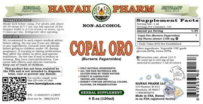Photo of the Hawaii Pharm Copal Oro Non-Alcohol label