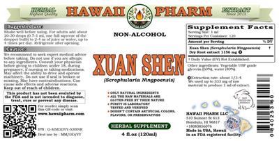 Photo of the Hawaii Pharm Xuan Shen Non-Alcohol label