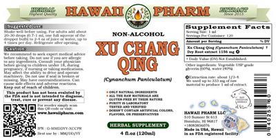 Photo of the Hawaii Pharm Xu Chang Qing Non-Alcohol label