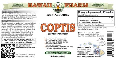 Photo of the Hawaii Pharm Coptis Non-Alcohol label