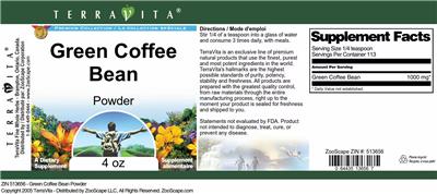 Photo of the TerraVita Premium Collection Green Coffee Bean Powder label