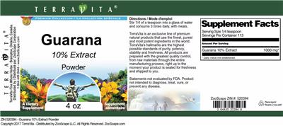 Photo of the TerraVita Premium Collection Guarana 10% Extract Powder label