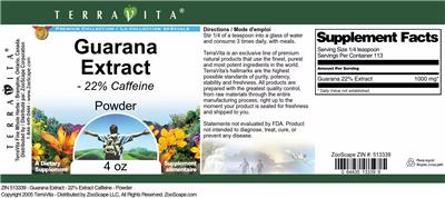 Photo of the TerraVita Premium Collection Guarana Extract - 22% Caffeine Powder label