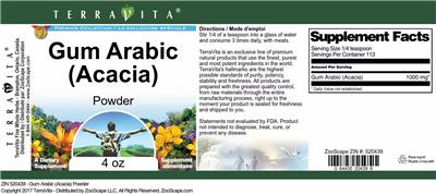 Product label for Gum Arabic (Acacia) Powder