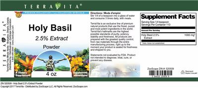 Photo of the TerraVita Premium Collection Holy Basil 2.5% Extract Powder label