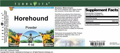 Photo of the TerraVita Premium Collection Horehound Powder label