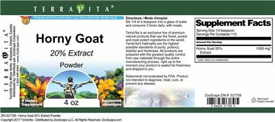 Photo of the TerraVita Premium Collection Horny Goat 20% Extract Powder label