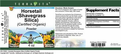 Photo of the TerraVita Premium Collection Horsetail (Shavegrass Silica) (Certified Organic) Powder label