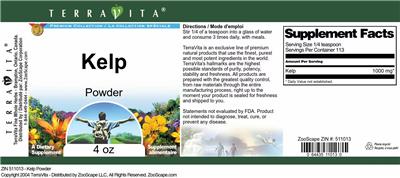 Photo of the TerraVita Premium Collection Kelp Powder label