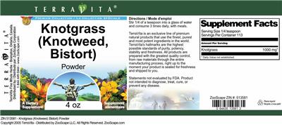 Photo of the TerraVita Premium Collection Knotgrass (Knotweed, Bistort) Powder label