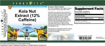 Photo of the TerraVita Premium Collection Kola Nut Extract (12% Caffeine) Powder label