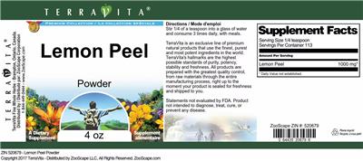 Photo of the TerraVita Premium Collection Lemon Peel Powder label