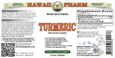 Photo of the Hawaii Pharm Turmeric Non-Alcohol label