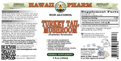 Photo of the Hawaii Pharm Turkey Tail Mushroom Non-Alcohol label