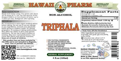 Photo of the Hawaii Pharm Triphala Non-Alcohol label