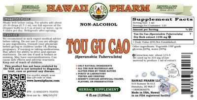 Product label for Tou Gu Cao Non-Alcohol