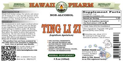 Photo of the Hawaii Pharm Ting Li Zi Non-Alcohol label