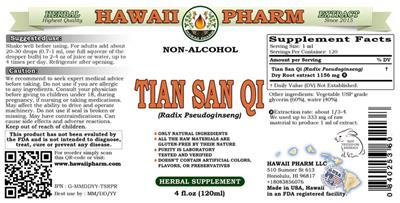 Photo of the Hawaii Pharm Tian San Qi Non-Alcohol label