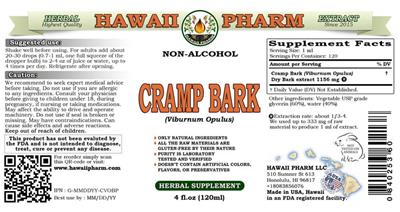 Photo of the Hawaii Pharm Cramp Bark Non-Alcohol label