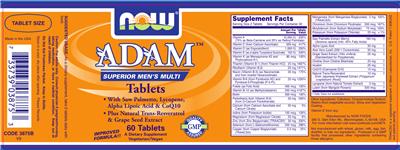 Photo of the NOW Adam Tablets label