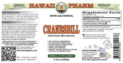 Photo of the Hawaii Pharm Cranesbill Non-Alcohol label