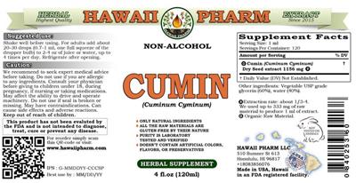Photo of the Hawaii Pharm Cumin Non-Alcohol label