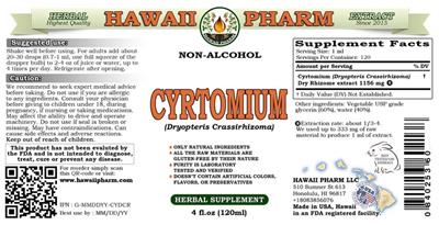 Photo of the Hawaii Pharm Cyrtomium Non-Alcohol label