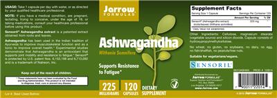 Photo of the Jarrow Formulas Ashwagandha 225 mg label