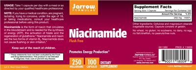 Photo of the Jarrow Formulas Niacinamide 250 mg label
