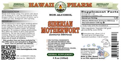 Photo of the Hawaii Pharm Siberian Motherwort Non-Alcohol label