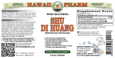 Photo of the Hawaii Pharm Shu Di Huang Non-Alcohol label