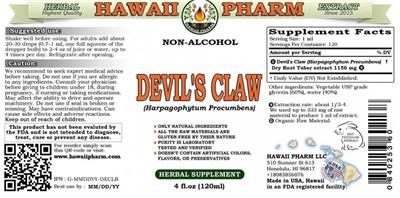 Photo of the Hawaii Pharm Devil's Claw Non-Alcohol label