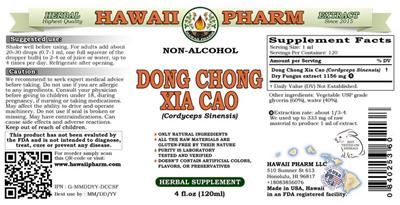 Photo of the Hawaii Pharm Dong Chong Xia Cao Non-Alcohol label