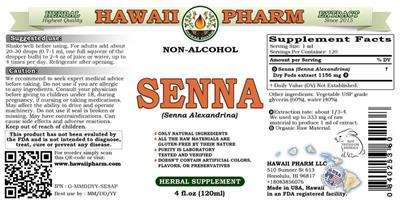 Photo of the Hawaii Pharm Senna Non-Alcohol label