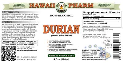 Photo of the Hawaii Pharm Durian Non-Alcohol label