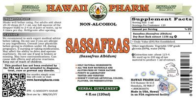 Product label for Sassafras Non-Alcohol
