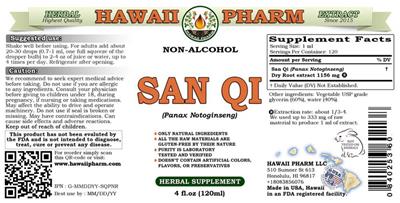 Photo of the Hawaii Pharm San Qi Non-Alcohol label