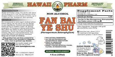 Photo of the Hawaii Pharm Fan Bai Ye Shu Non-Alcohol label