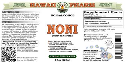 Photo of the Hawaii Pharm Noni Non-Alcohol label