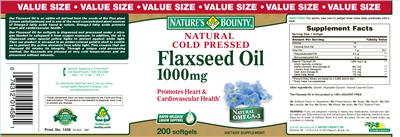Photo of the Nature's Bounty Flaxseed Oil 1000 mg label