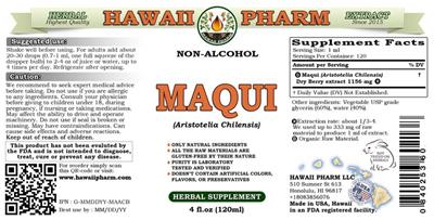 Photo of the Hawaii Pharm Maqui Non-Alcohol label