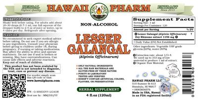 Photo of the Hawaii Pharm Lesser Galangal Non-Alcohol label