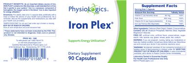 Photo of the PhysioLogics Iron Plex label