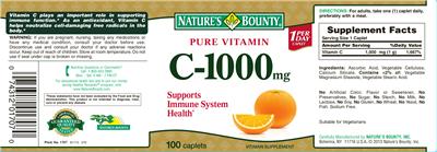 Photo of the Nature's Bounty Pure Vitamin C-1000 mg label