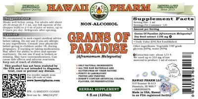 Photo of the Hawaii Pharm Grains of Paradise Non-Alcohol label